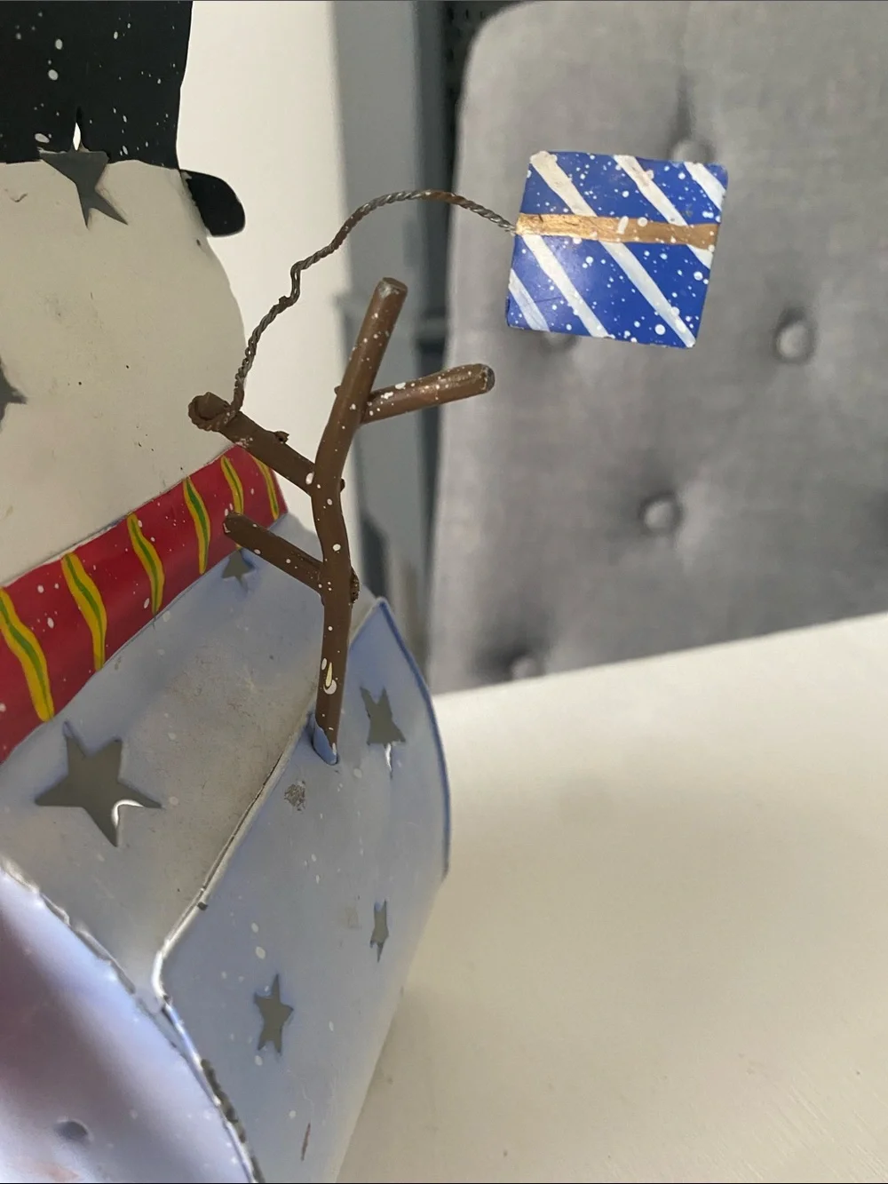 Hand-Painted Metal Snowman Holiday Lantern with Red Scarf Candle Holder